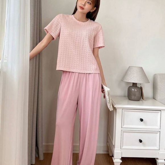 Leisure Jacquard Top & Wide Leg Pants Home Wear Set - Picture 2 of 3